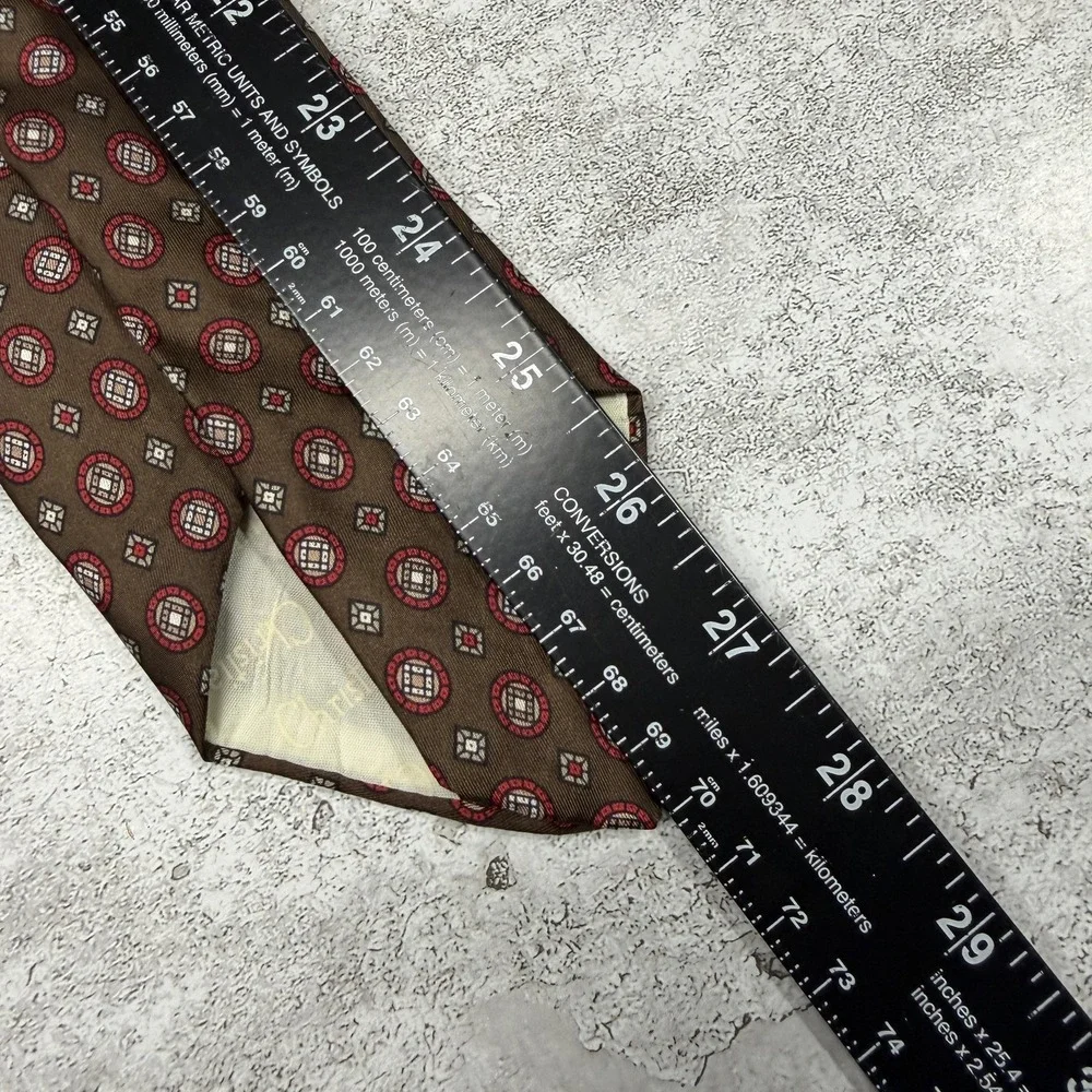 Vintage Christian Dior 100% Silk Tie Mens OS Brown Geometric Designer Necktie